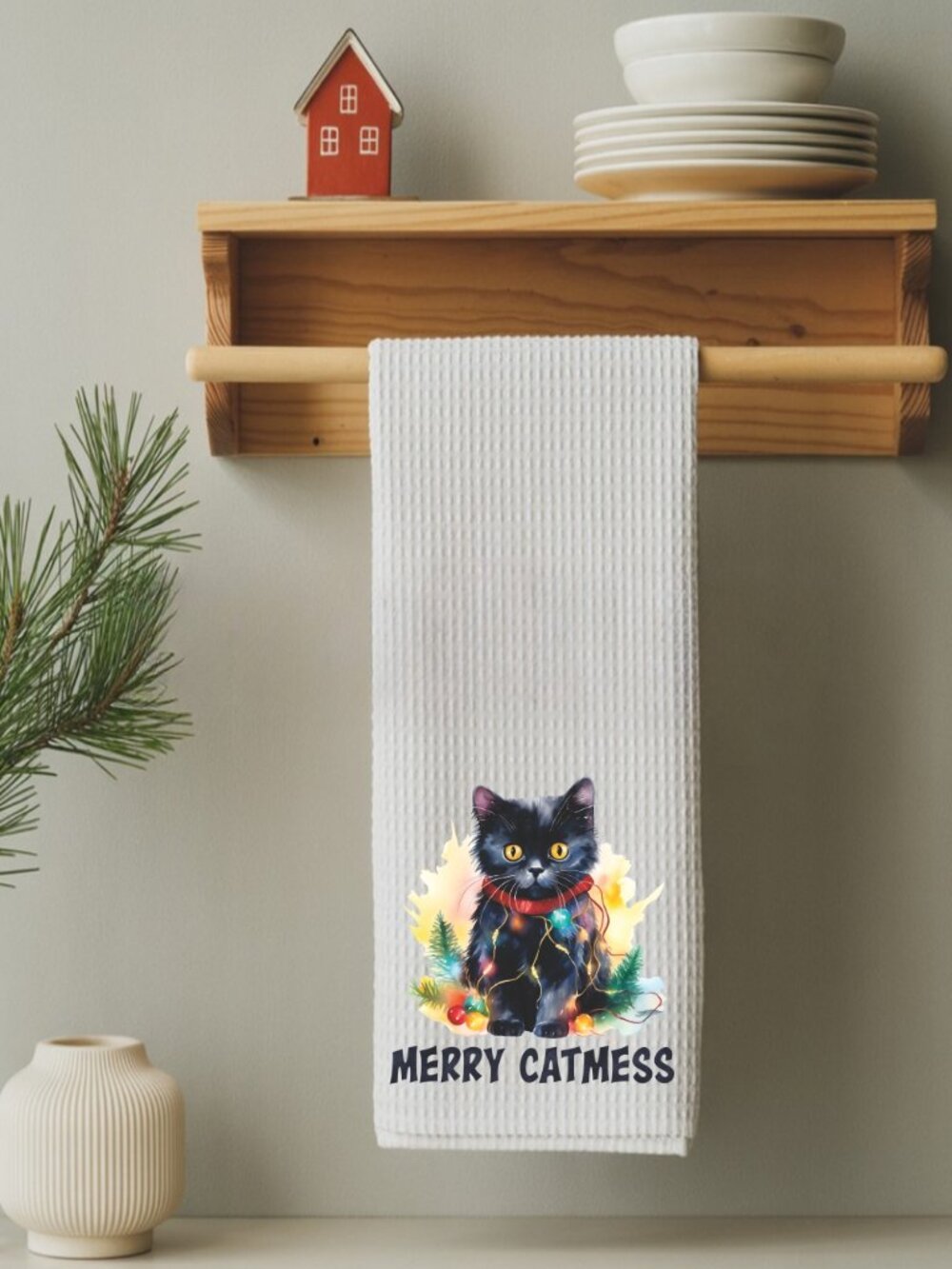 Merry Catmas Christmas Cat Decorative Kitchen Tea Towel